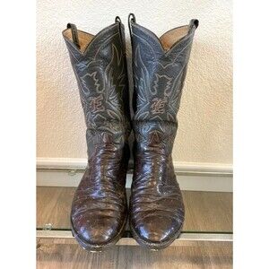 Paul Wheeler Boot Co Houston Mahogany Grey Full Quill Ostrich Cowboy Boots 8.5D